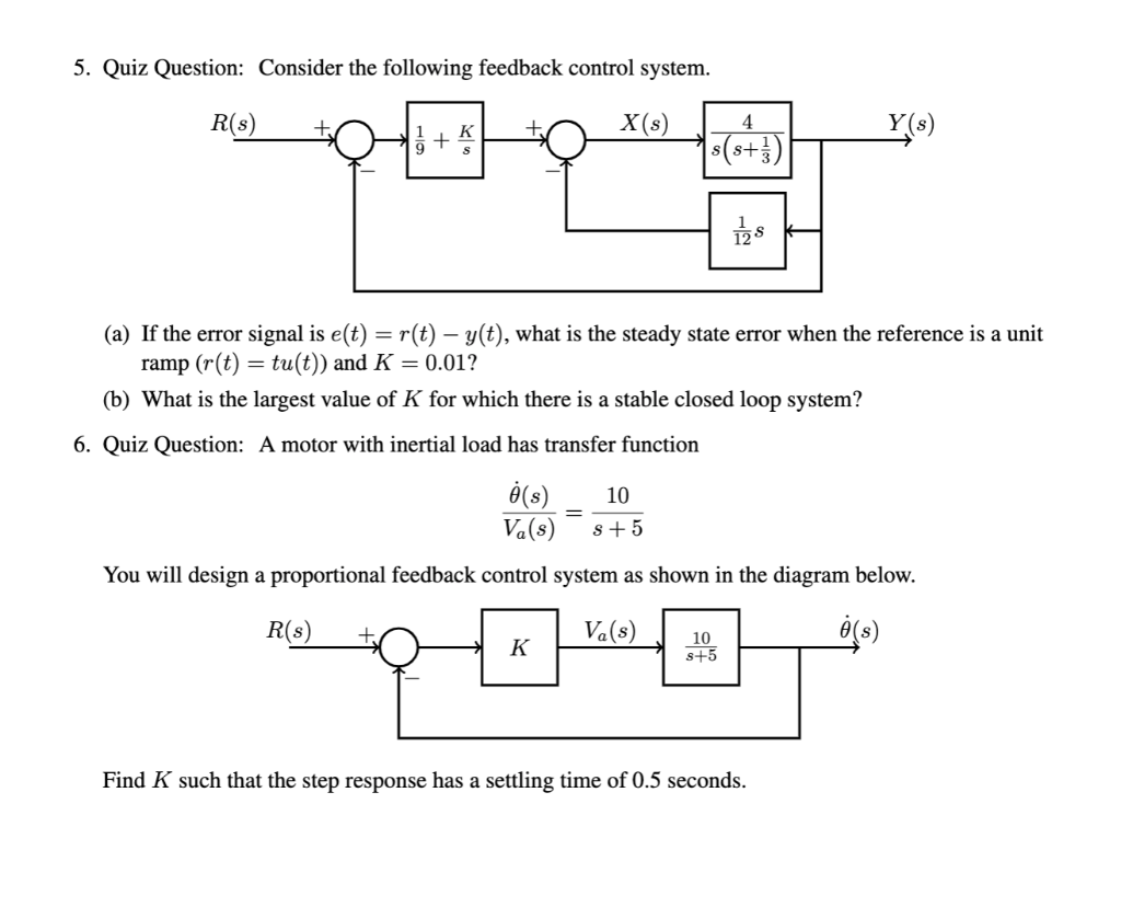 Solved 5 Quiz Question Consider The Following Feedback