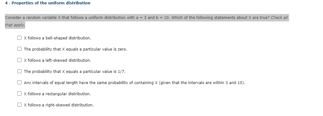 Solved 4. Properties Of The Uniform Distribution Consider A | Chegg.com