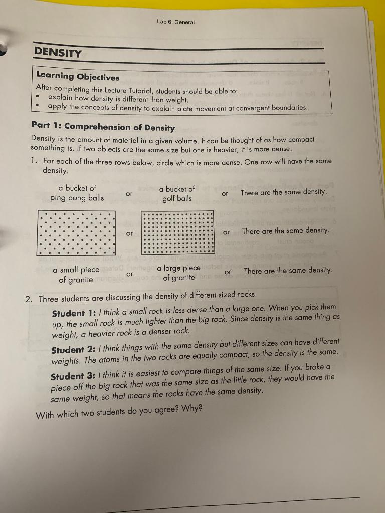Solved Lab 6 General DENSITY Learning Objectives After