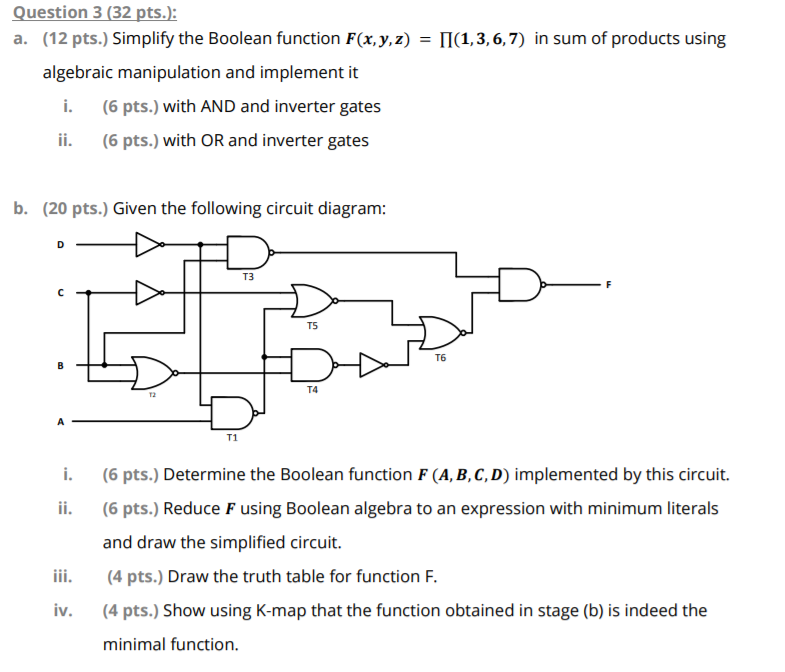 Solved Question 1 (32 pts.): a. (10 pts.) Given f(a, b,c,d) | Chegg.com