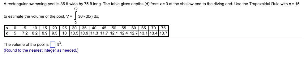 Solved A rectangular swimming pool is 36 ft wide by 75 ft | Chegg.com