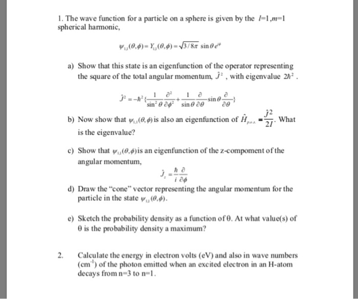 Solved 1. The wave function for a particle on a sphere is | Chegg.com