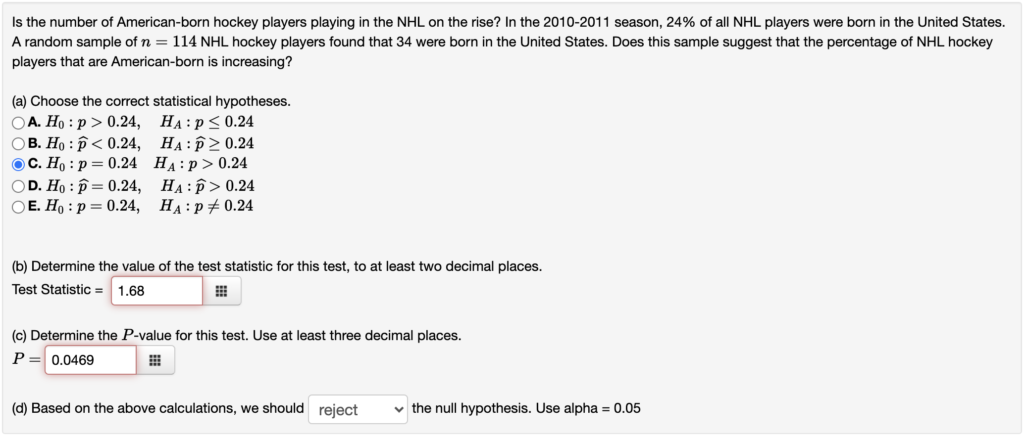Solved Is the number of American-born hockey players playing | Chegg.com