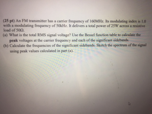 Solved An FM transmitter has a carrier frequency of 160MHz. | Chegg.com