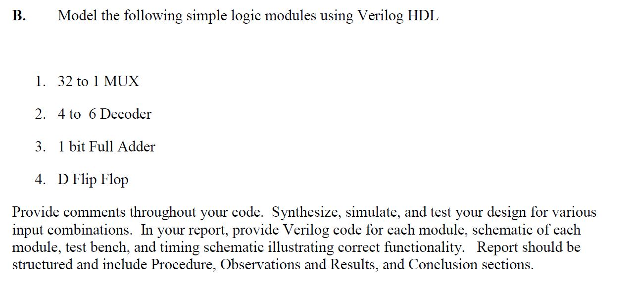 Solved B. Model the following simple logic modules using | Chegg.com