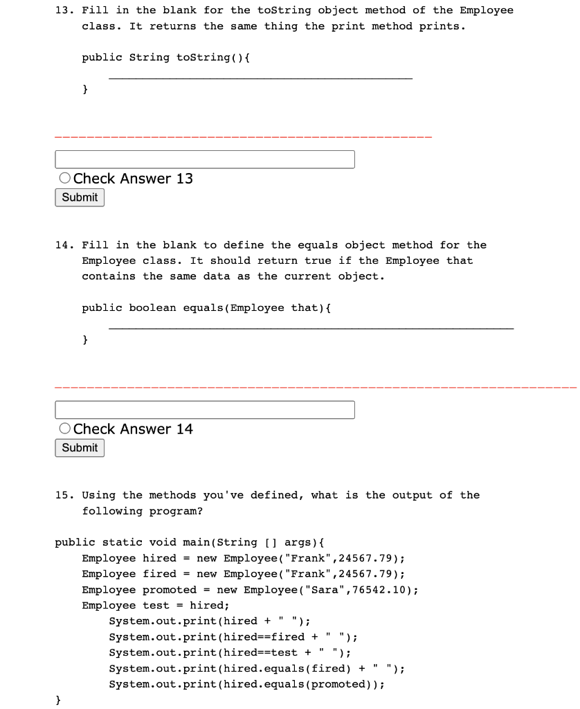 Solved 13. Fill in the blank for the toString object method | Chegg.com