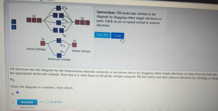 Solved Instructions: Fill molecular orbitals in the diagram | Chegg.com