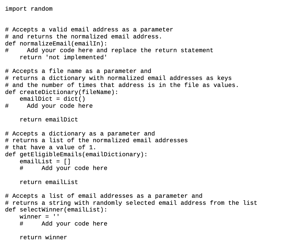 Solved - The function normalizeEmail has a valid email | Chegg.com