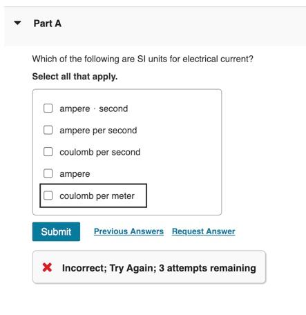 What are the units deals for electric current