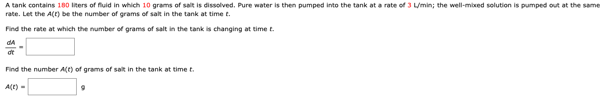 Solved A tank contains 180 liters of fluid in which 10grams | Chegg.com