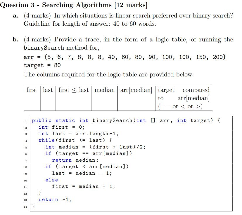 Solved Question Searching Algorithms Marks Chegg Com