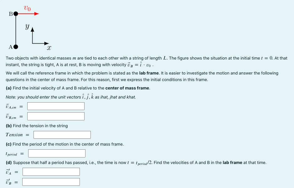 Solved Two objects with identical masses m are tied to each | Chegg.com