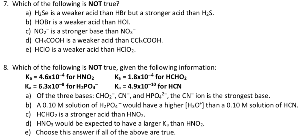 Solved 7. Which Of The Following Is Not True? A) H2se Is A 