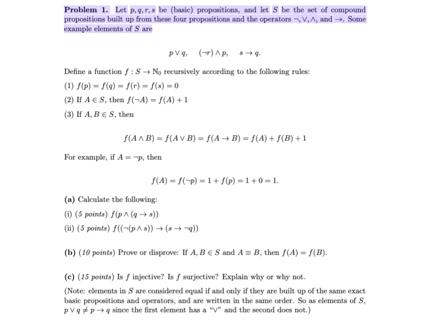 Solved Problem 1 Let P Q R S Be Basic Propositions Chegg Com