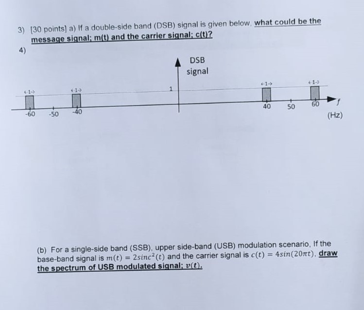Solved [30 points] a) If a double-side band (DSB) signal is | Chegg.com