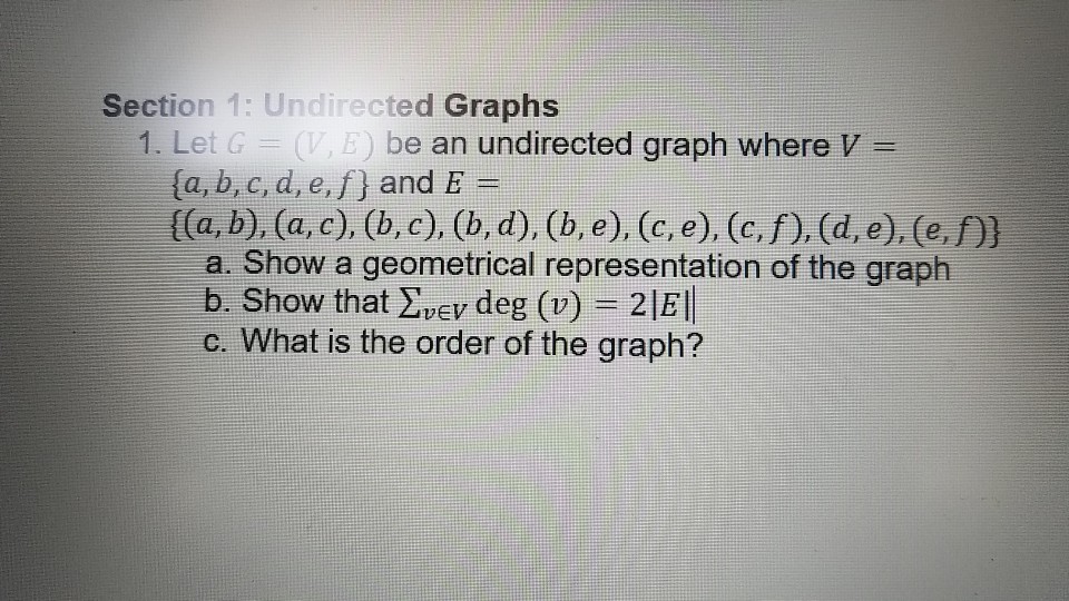 Solved Section 1: Undirected Graphs Let G = (V, E ) be an | Chegg.com