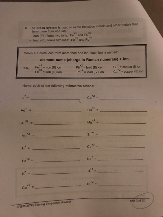 Solved Il The Stock System Is Used To Name Transition Chegg