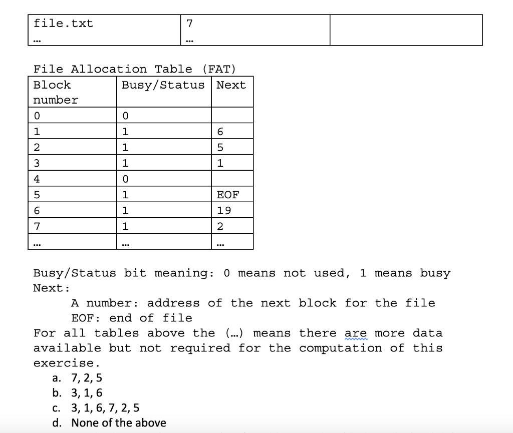 Solved 7. Given following Directory Table and File | Chegg.com