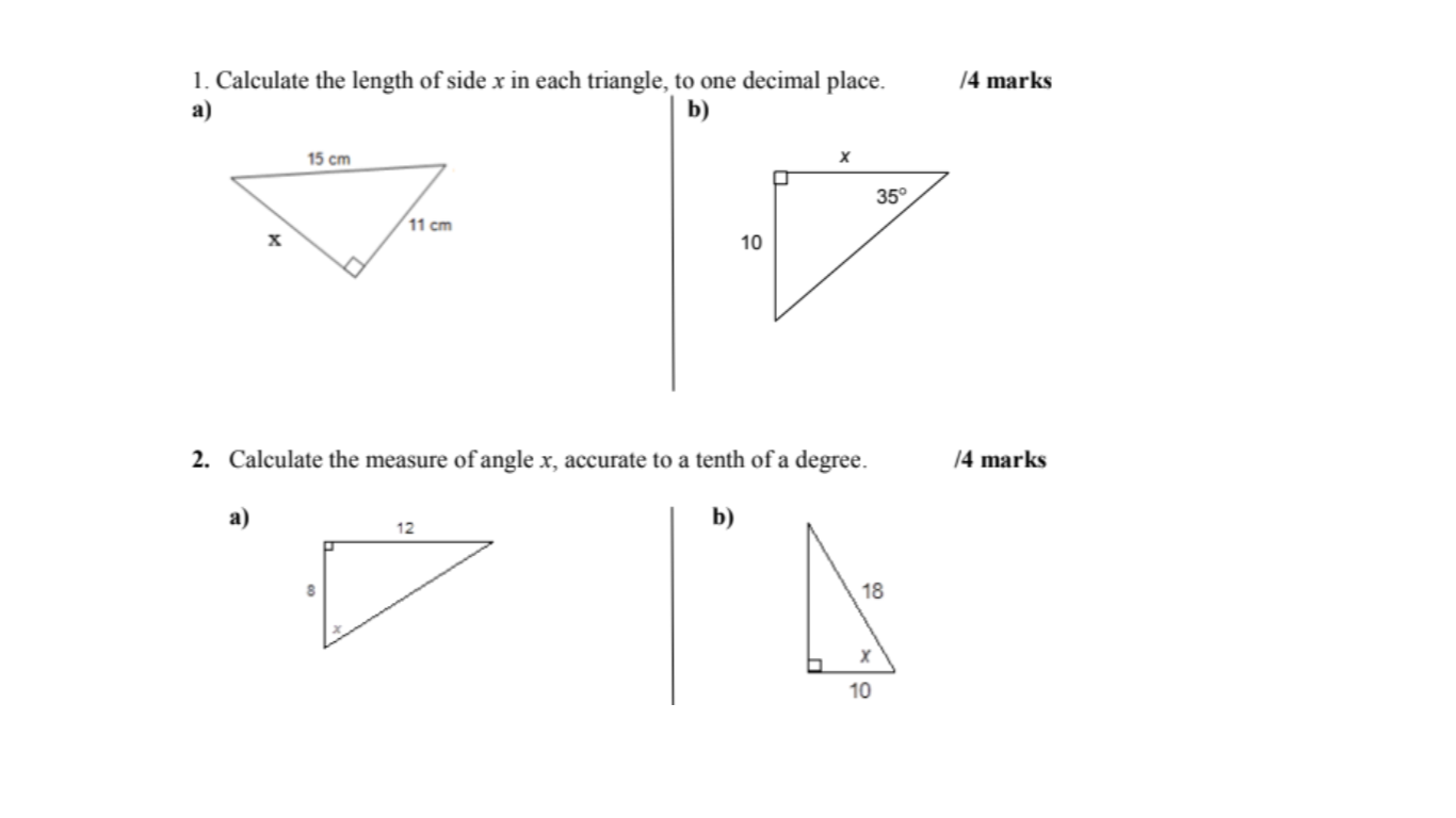 Solved 14 Marks 1 Calculate The Length Of Side X In Each 0040