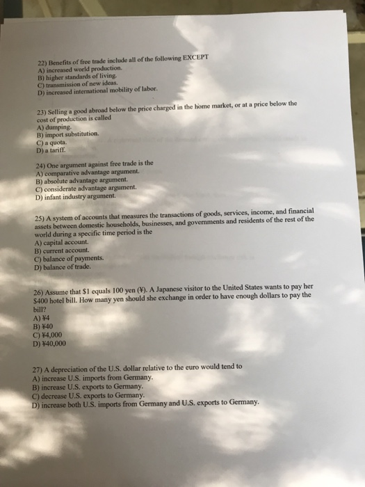 Solved 22) Benefits of free trade include all of the