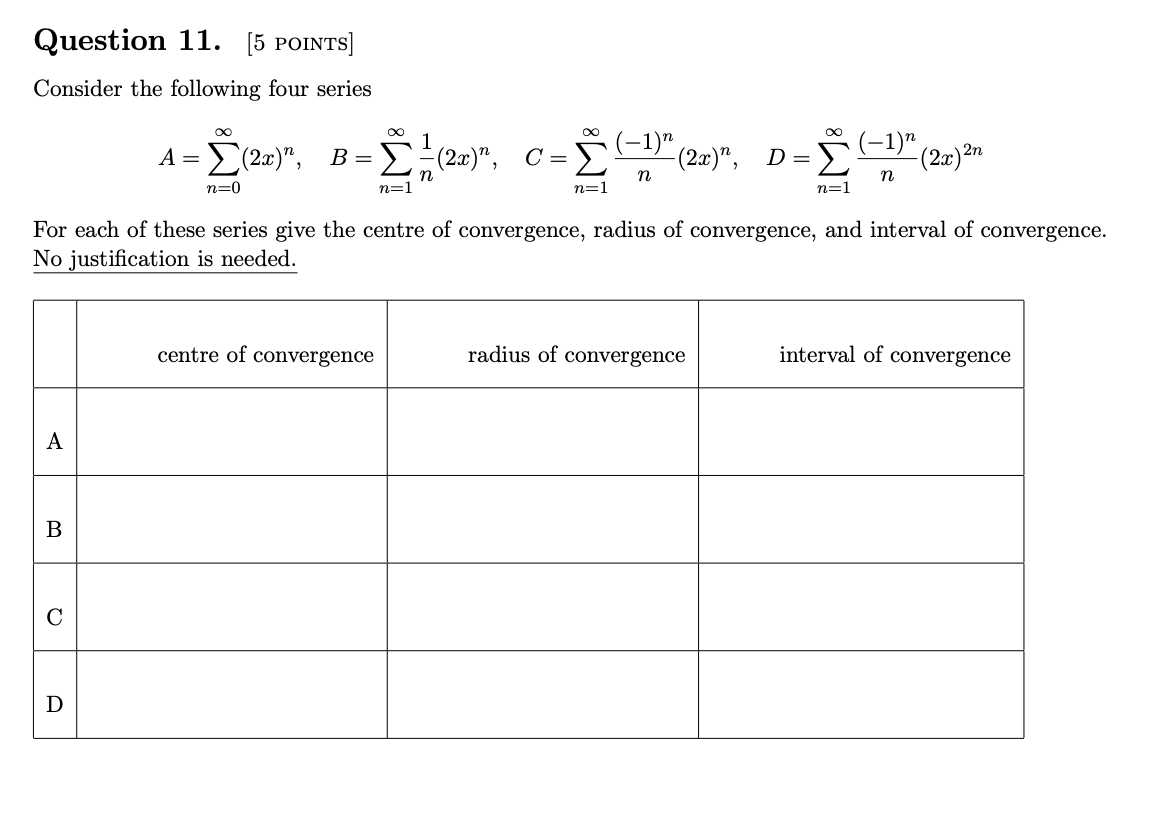 Solved Question 11. [5 points] Consider the following four | Chegg.com