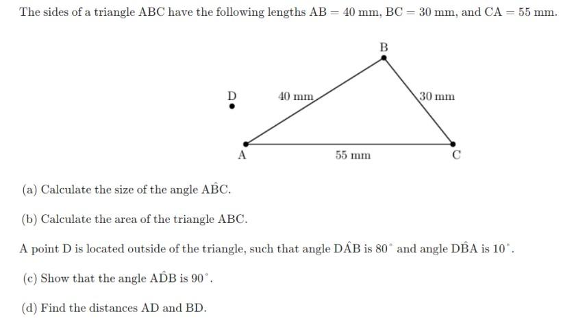 Solved The sides of a triangle ABC have the following | Chegg.com