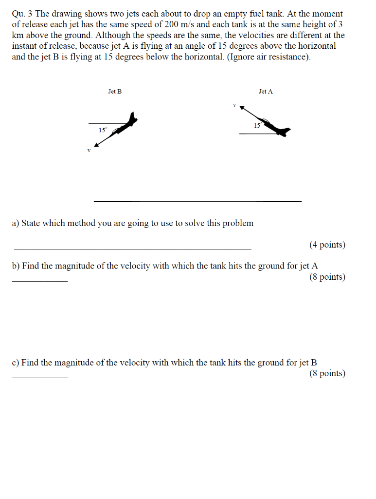 Solved Qu. 3 The drawing shows two jets each about to drop | Chegg.com