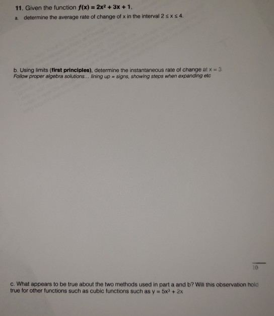 Solved 11. Given the function f(x) = 2x2 + 3x + 1, a | Chegg.com