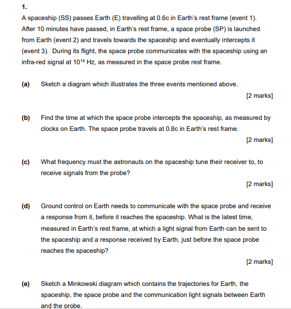 Solved 1. A Spaceship (SS) Passes Earth (E) Travelling At | Chegg.com