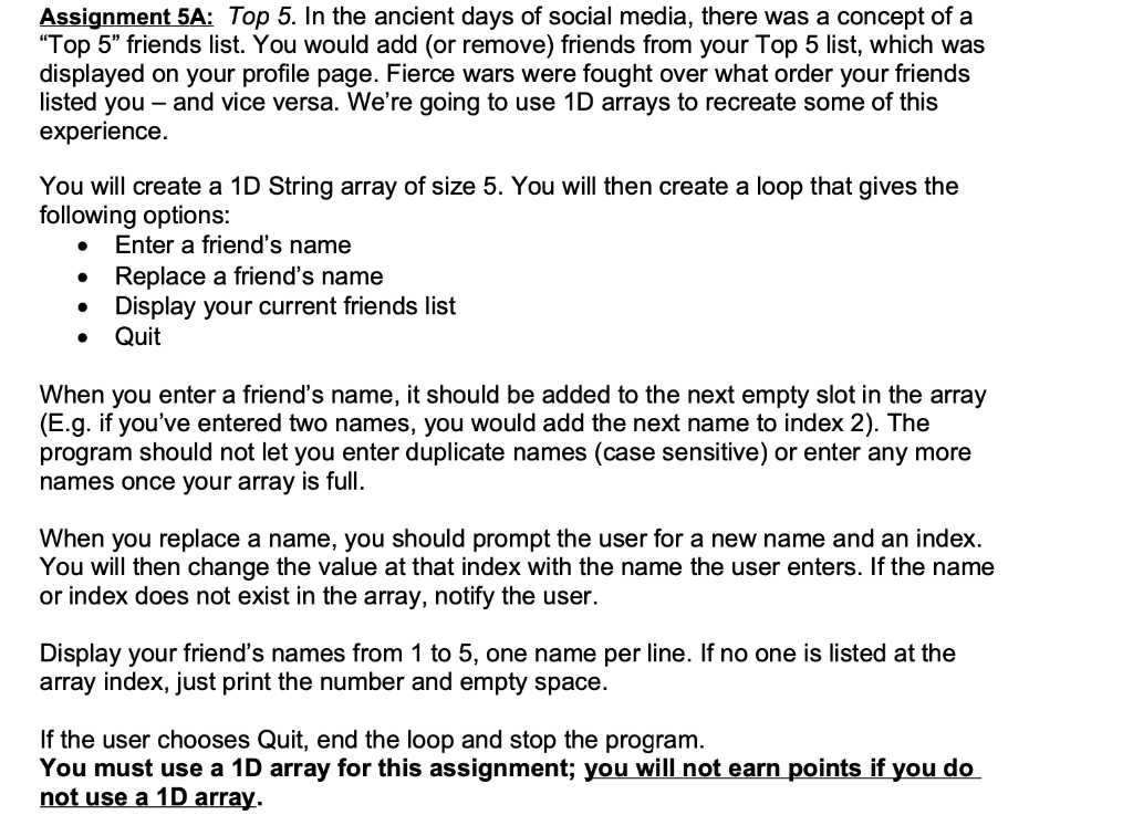 Solved Assignment 5A: Top 5. In the ancient days of social | Chegg.com