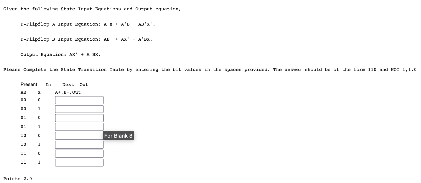 Solved Given the following State Input Equations and Output | Chegg.com