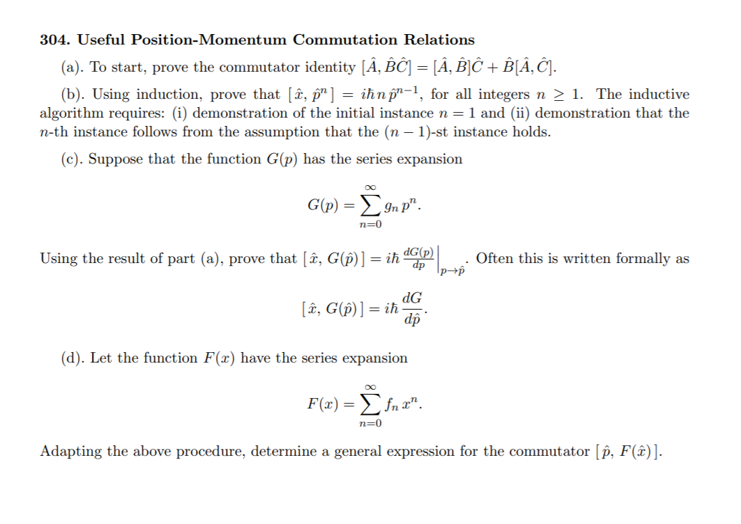 Solved 304 Useful Position Momentum Commutation Relation Chegg Com