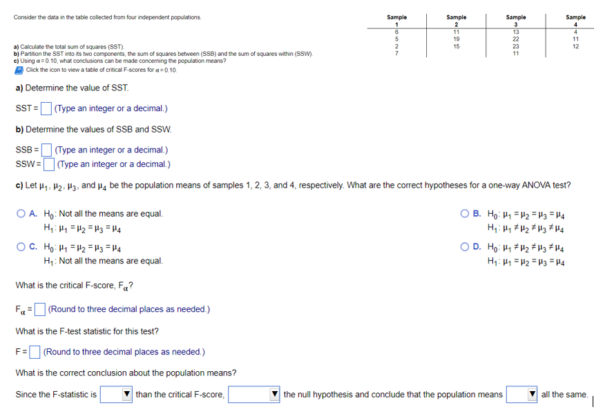 Solved A) Calculate The Total Sum Of Squares (SST) B) | Chegg.com