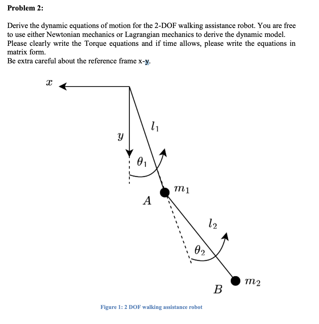 Solved Derive the dynamic equations of motion for the 2-DOF | Chegg.com