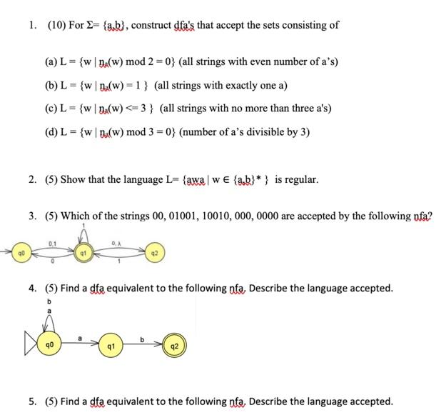 Solved 1. (10) For = {a,b), Construct Dfa's That Accept The | Chegg.com