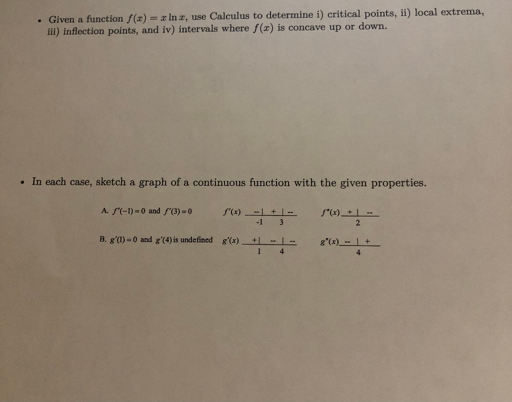 Solved - Given a function f(x)=xlnx, use Calculus to | Chegg.com