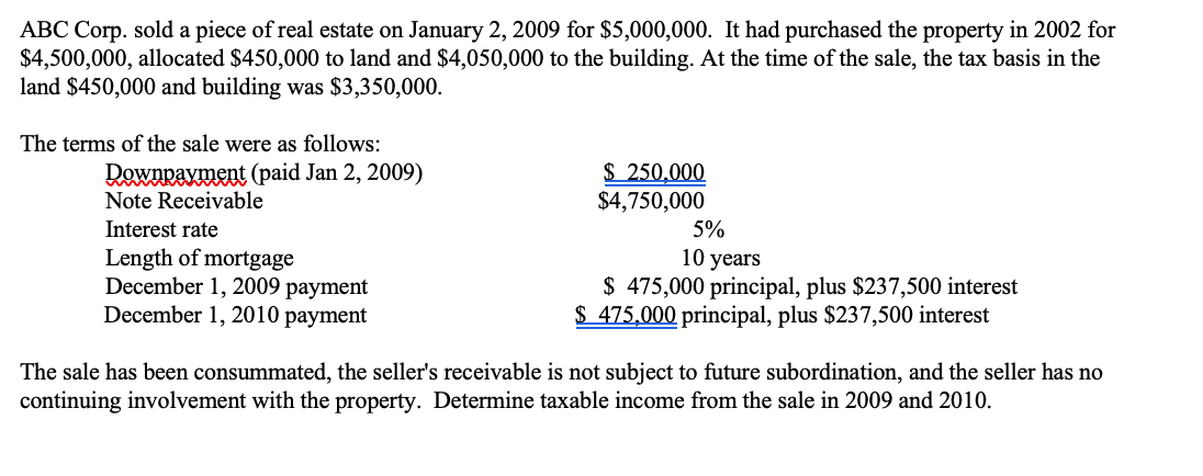 Solved ABC Corp. Sold A Piece Of Real Estate On January 2, | Chegg.com