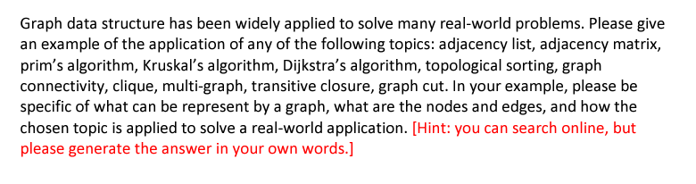 Solved Graph data structure has been widely applied to solve | Chegg.com