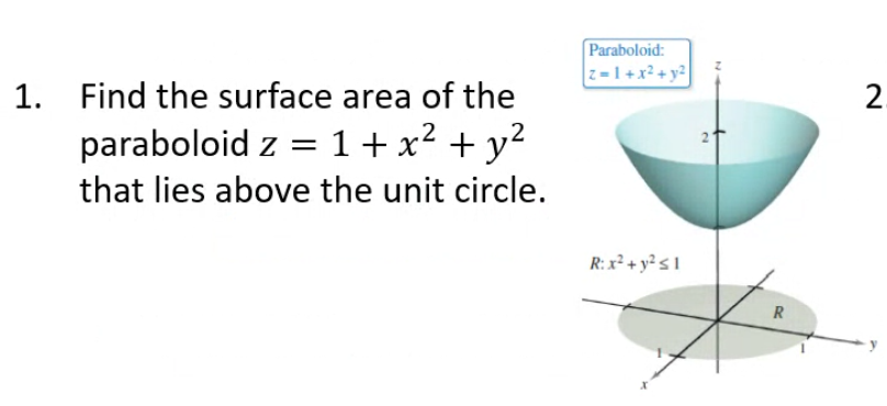 Paraboloid Z 1 X2 Y2 1 Find The Surface Area Of Chegg Com