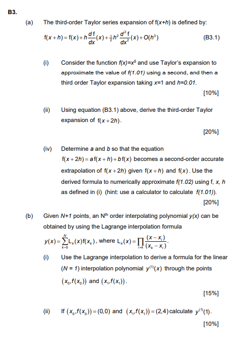 Solved B3. (a) The third-order Taylor series expansion of | Chegg.com