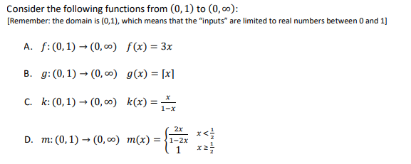 Solved Consider the following functions from (0,1) to (0,∞) | Chegg.com