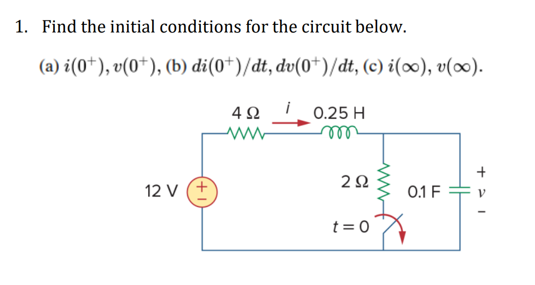 Solved 1. Find the initial conditions for the circuit below. | Chegg.com