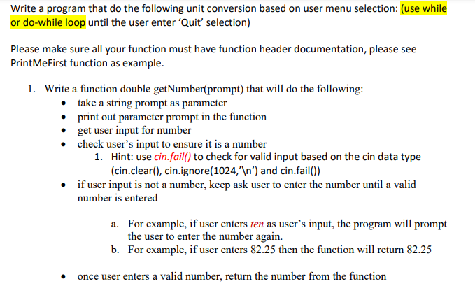 Solved Write a program that do the following unit conversion | Chegg.com