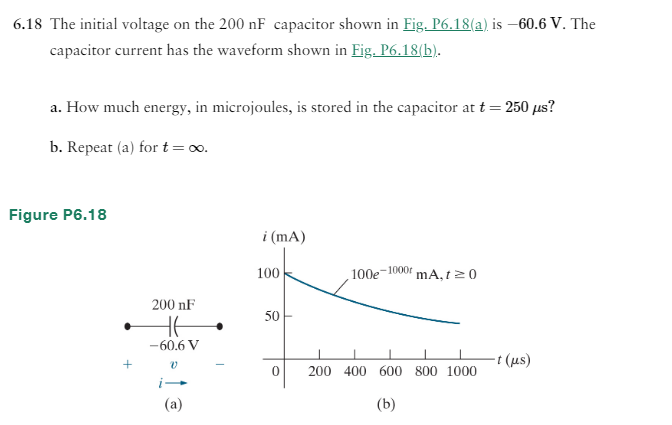 6.18 The initial voltage on the \( 200 \mathrm{nF} \) capacitor shown in \( \underline{\text { Fig. }} \mathrm{P} 6.18 \) (a)