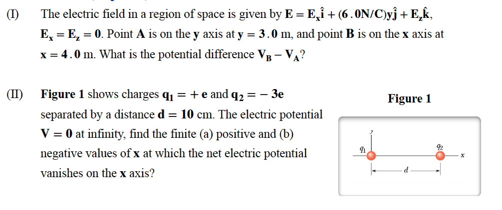 Solved (I) The electric field in a region of space is given | Chegg.com