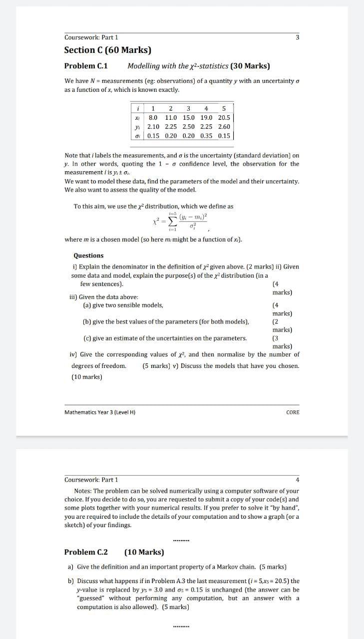 Solved Coursework: Part 1 Section C (60 Marks) Problem C.1 | Chegg.com