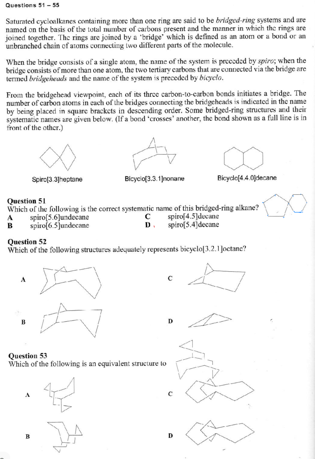 Solved Questions 51−55 Saturated cycloalkanes containing | Chegg.com