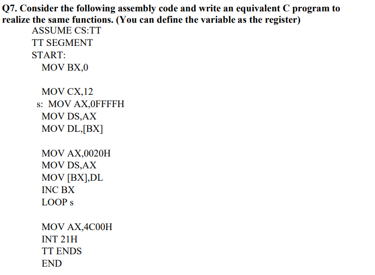 Solved Q1.Consider The Following Assembly Code And Write An | Chegg.com