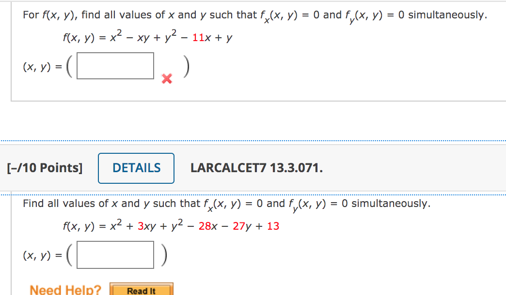 Solved For F X Y Find All Values Of X And Y Such That Chegg Com