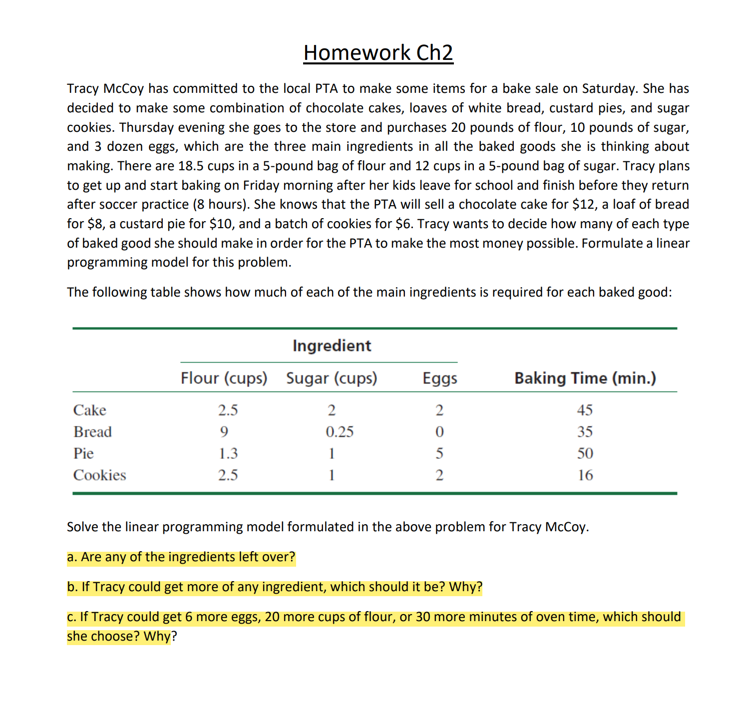 Solved Homework Ch2 Tracy McCoy has committed to the local | Chegg.com